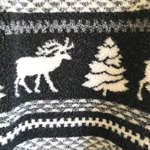 Vintage 90s Nordic Fair Isle Pullover Fleece Zip Jacket Deep Pile Tree Deer - Picture 5 of 9